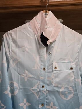 Louis Vuitton Sky Blue and Pale Pink Monogram Button-Down Shirt